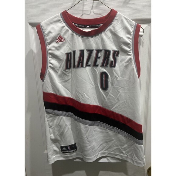 Adidas Damian Lillard Blazers Basketball Jersey White Size L Youth Authentic - Picture 1 of 3